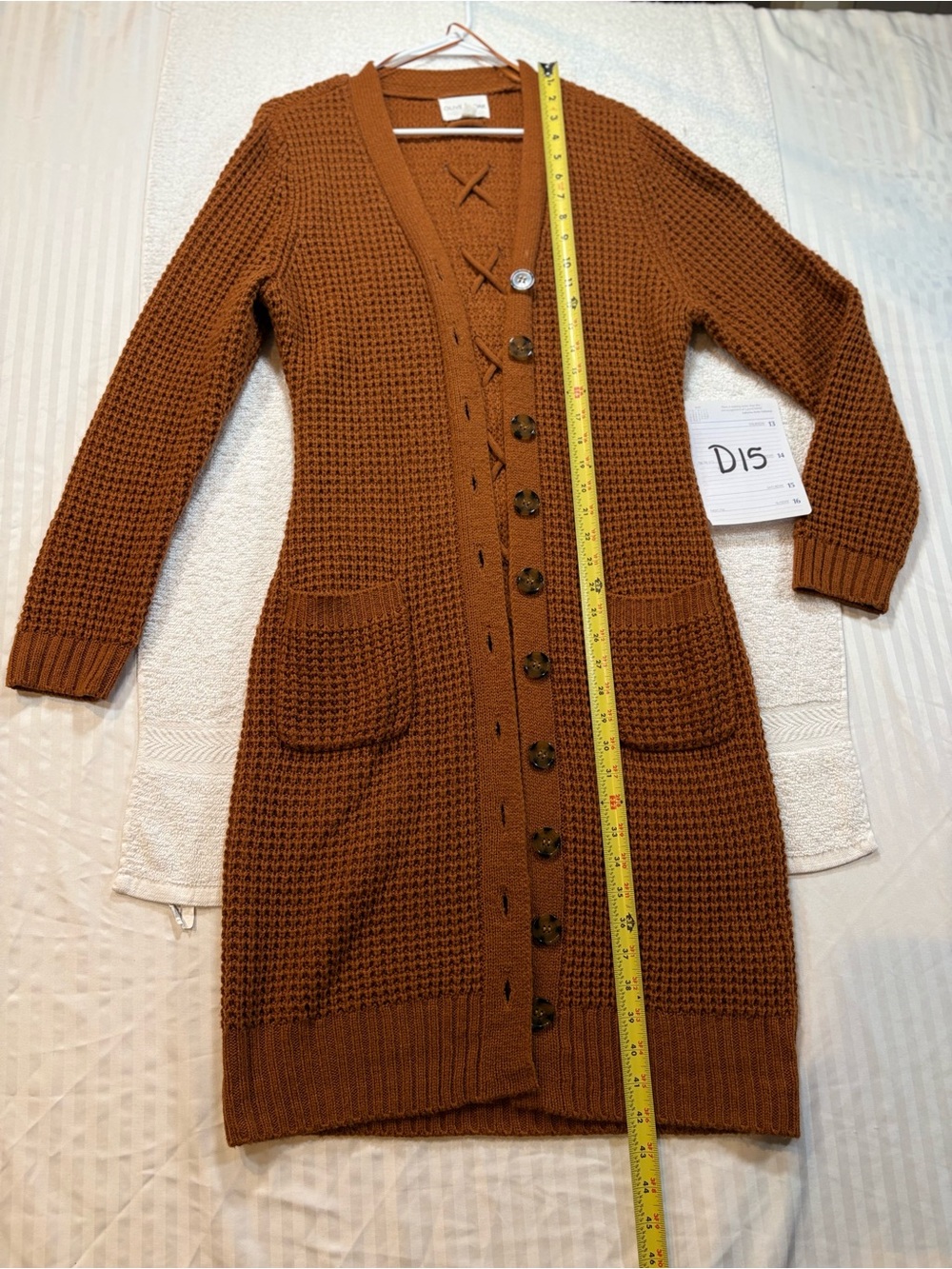 Long Knit Button-Front Cardigan Sweater cardigan duster in Rust